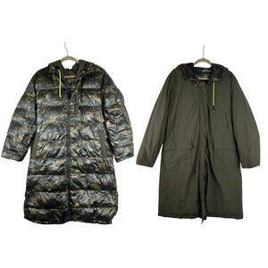 Sanctuary Women's Large Olive/Camo Reversible Down Hooded Jacket Coat Puffer
